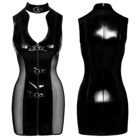 Black Level Buckled Vinyl and Net Dress Black from Nice 'n' Naughty