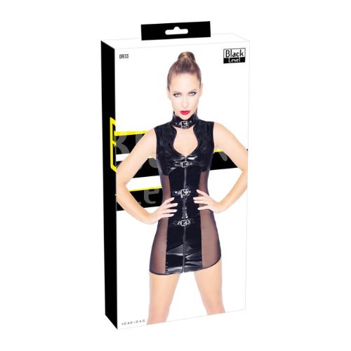 Black Level Buckled Vinyl and Net Dress Black from Nice 'n' Naughty