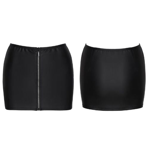 Cottelli Matte Mini Skirt w Rhinestone Zip Black from Nice 'n' Naughty