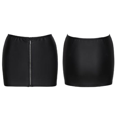 Cottelli Matte Mini Skirt w Rhinestone Zip Black from Nice 'n' Naughty