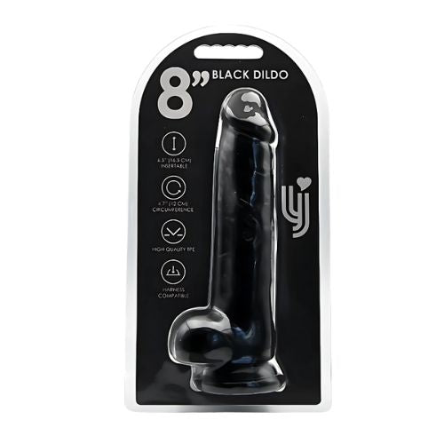 Loving Joy 8" Dildo w Balls Black TPE from Nice 'n' Naughty