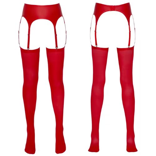 NO:XQSE Matte Suspender Belt with Stockings Red from Nice 'n' Naughty