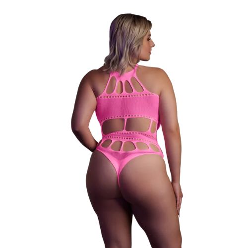 Ouch Body with Grecian Neckline - Plus Size - Neon Pink from Nice 'n' Naughty